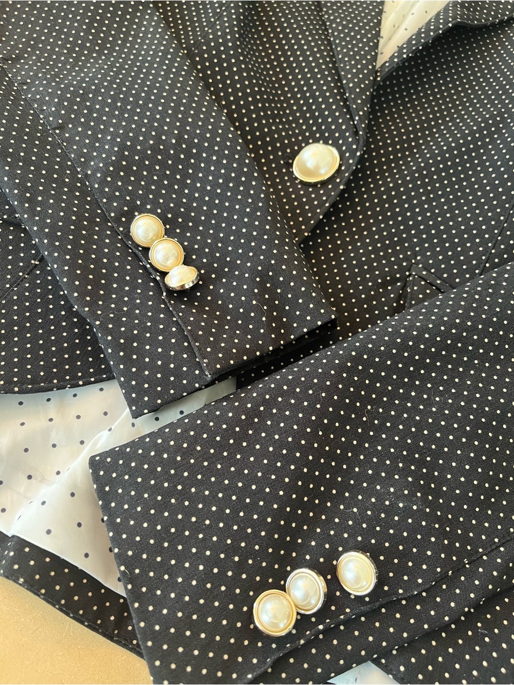 Autres Filles Polka Dot Blazer w/ Pearl Cuffs